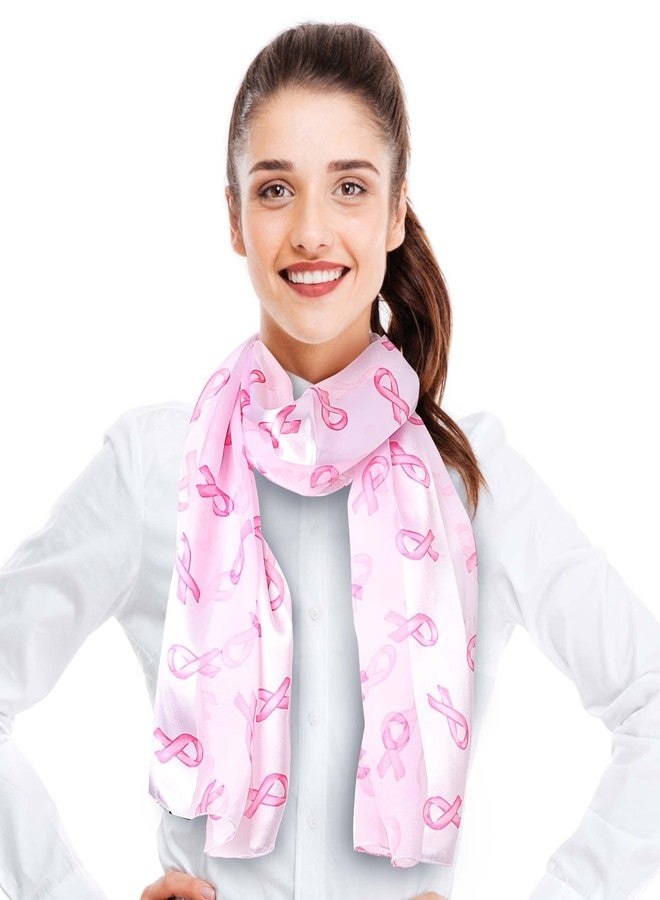 CBC Crown Women Lightweight Pink Ribbon Breast Cancer Awareness Accessories Silk Feeling Satin Striped 13"x60" Scarf (Pink Ribbon - Pink) - Image 1